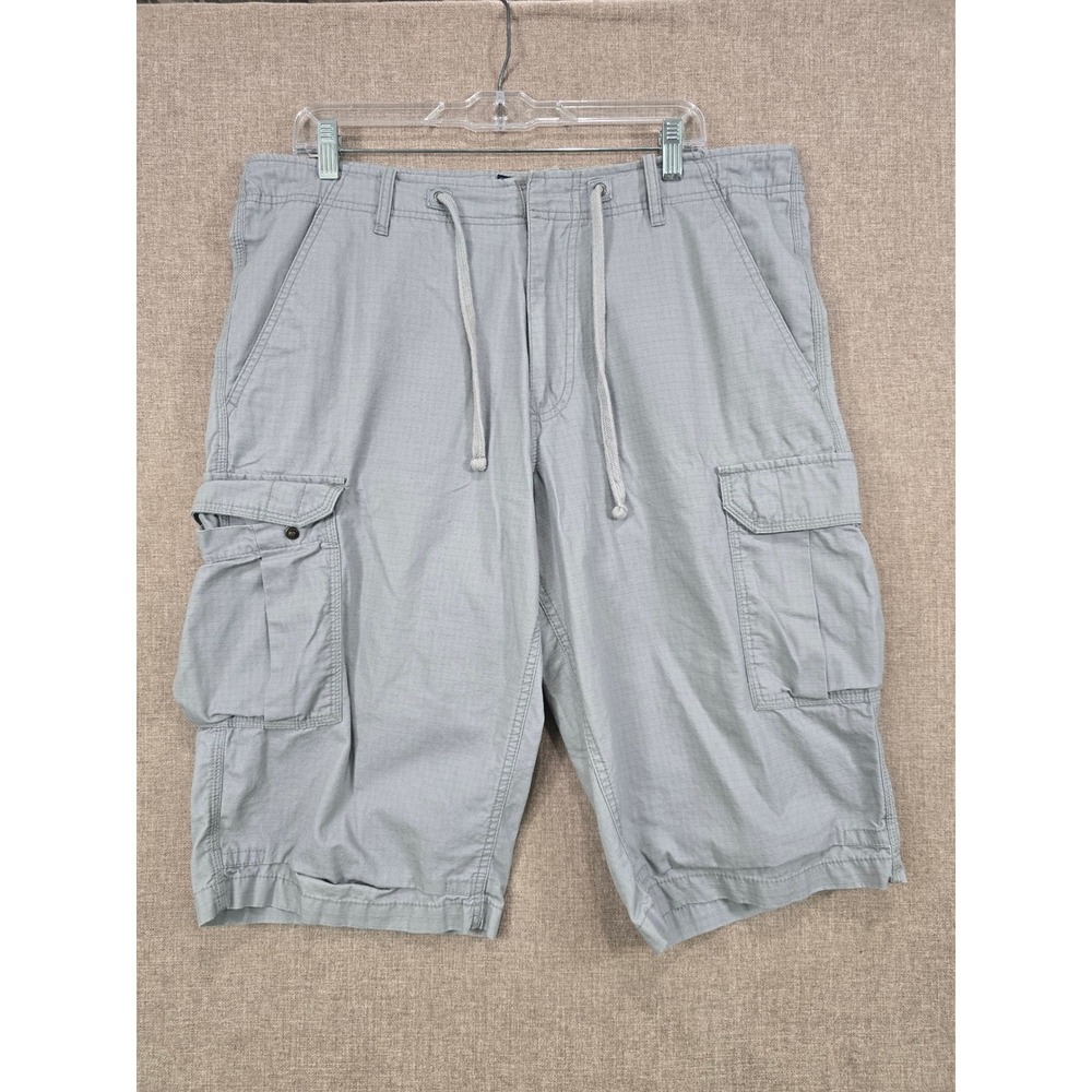 American Rag Men Gray Ripstop Cargo Shorts Slim Fit Drawstring Waist Cotton 36